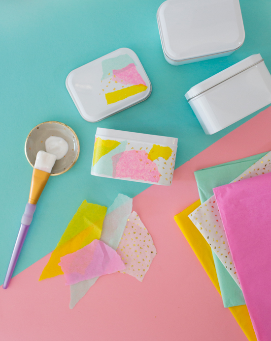 Tissue Paper Embellished Boxes /// 10 Colorful DIY Projects To Usher In Spring by Design Fixation