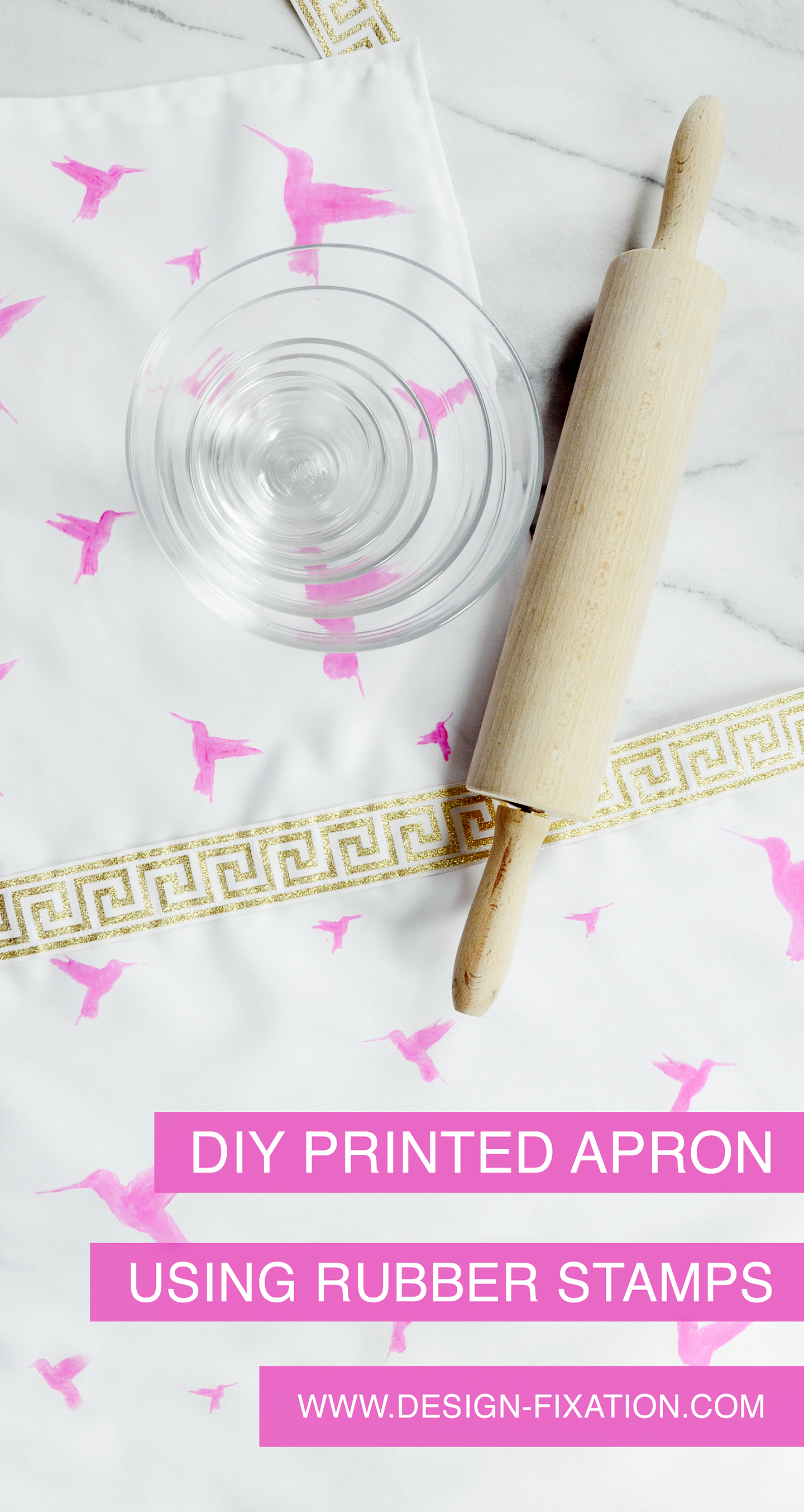 DIY Hummingbird Printed Apron Using Rubber Stamps /// By Design Fixation
