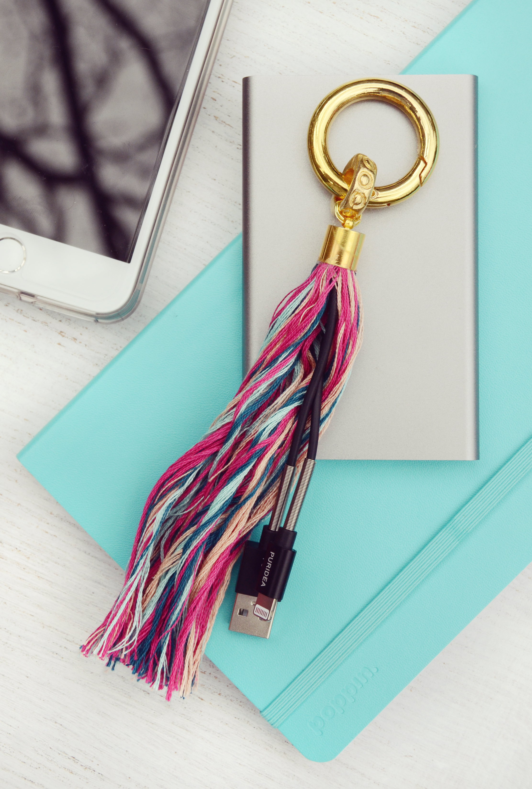 Easy DIY Phone Charging Cable Tassel | A Colorful Craft Project by Faith Towers Provencher of Design Fixation