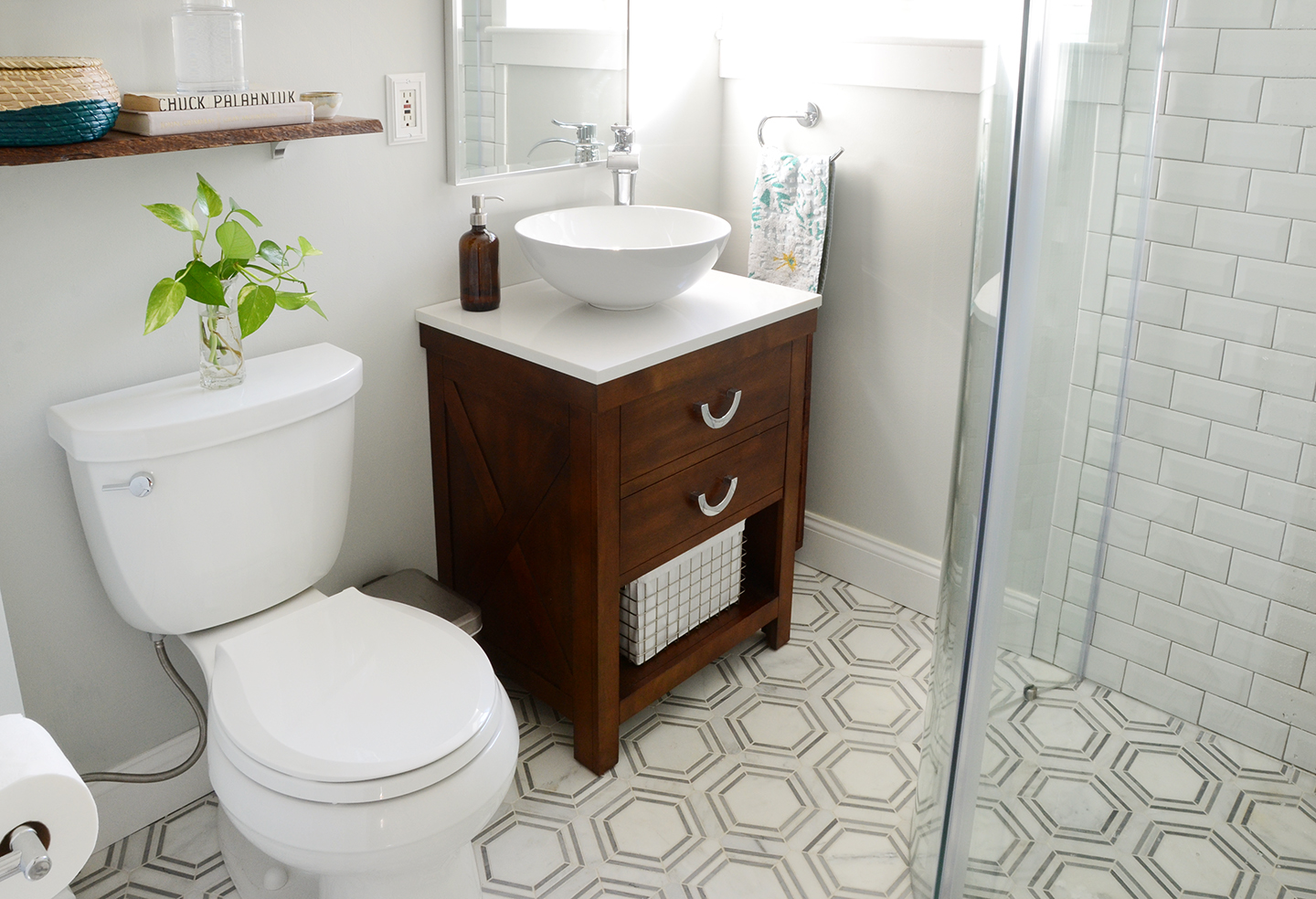 One Room Challenge: Small Bathroom Makeover Reveal! /// By Design Fixation #bathroom #small #tile