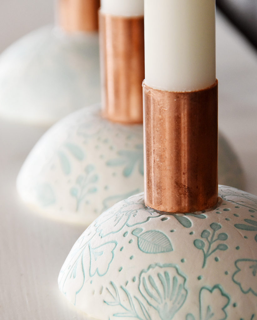 Make It Challenge: DIY Clay Candle Holders /// By Faith Towers Provencher of Design Fixation #clay #candle #stamped #diy