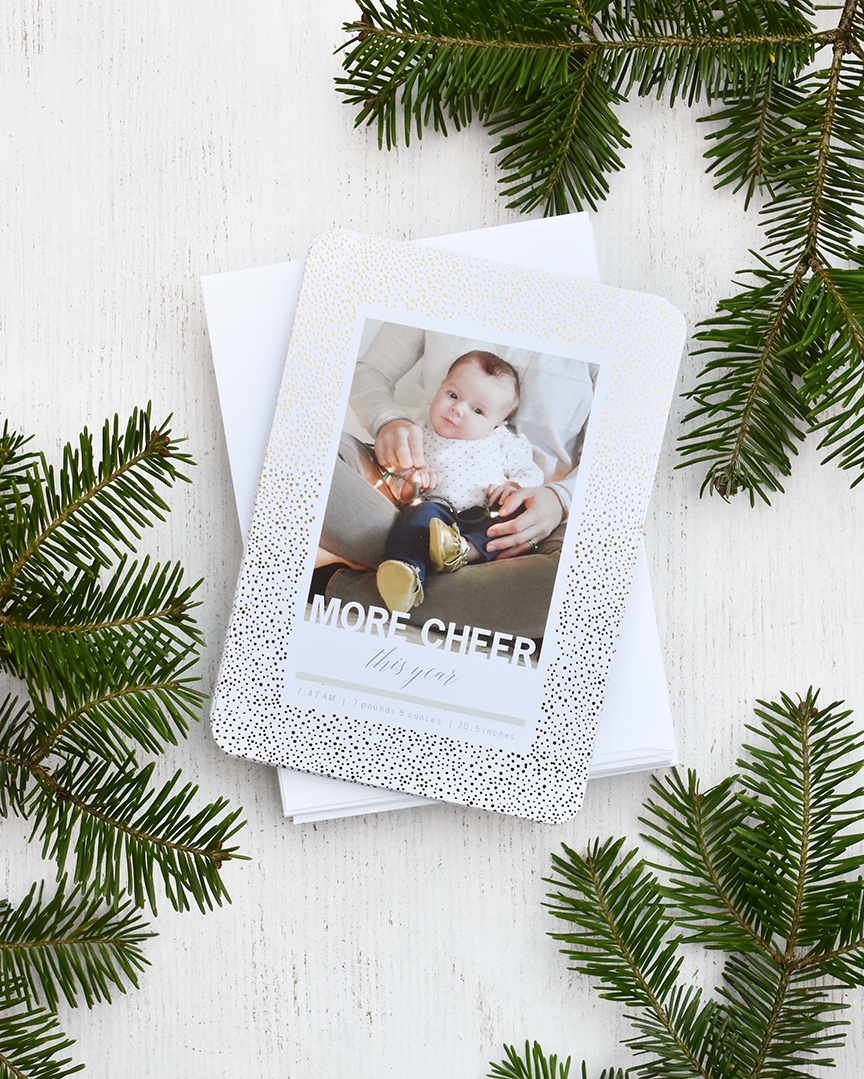 Birth Announcement Holiday Cards... More Cheer This Year /// By Design Fixation #christmas #baby #gold