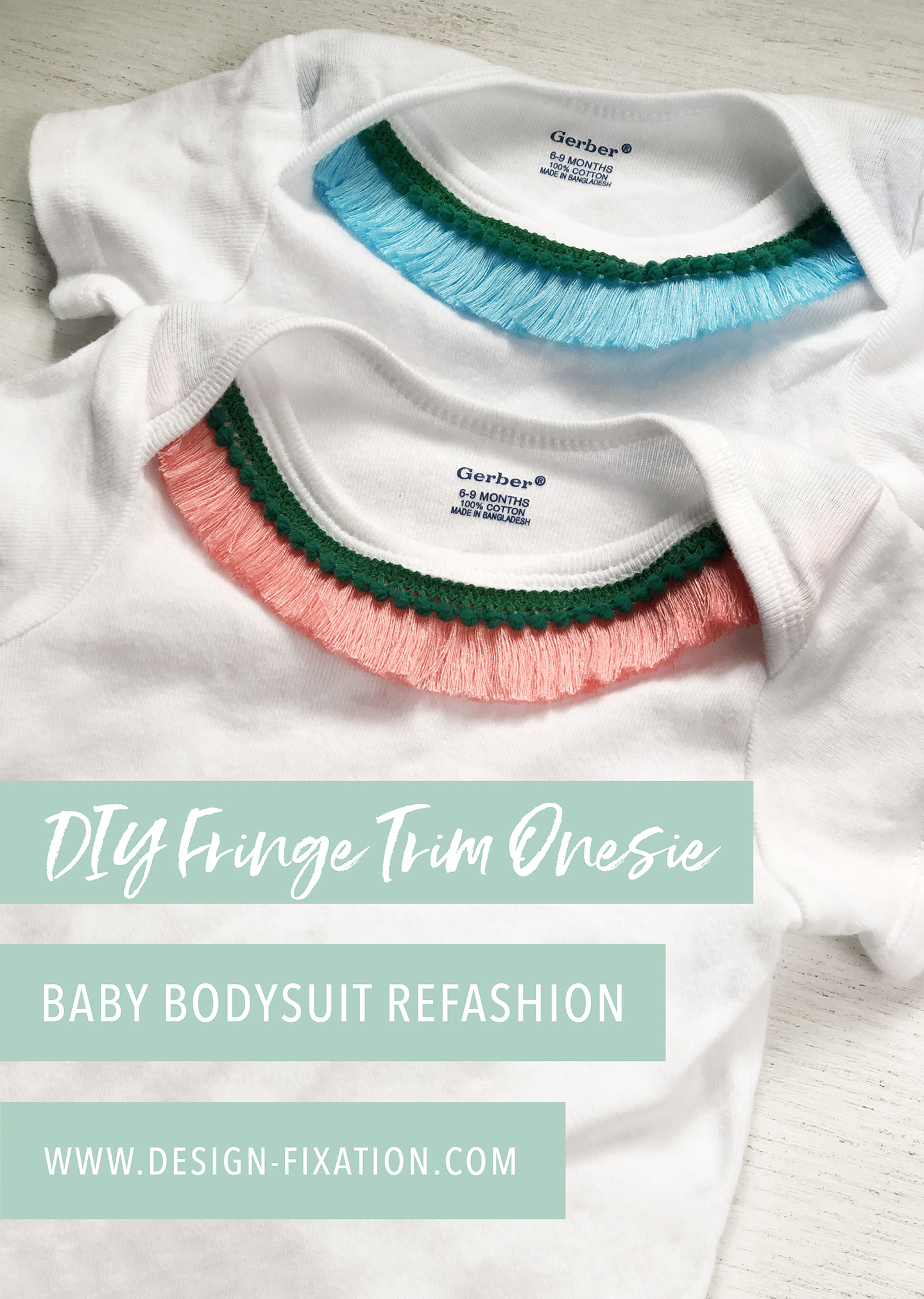 Easy DIY Fringe Trim Bodysuit For Baby /// By Design Fixation #baby #fringe #pompoms #diy #sewing