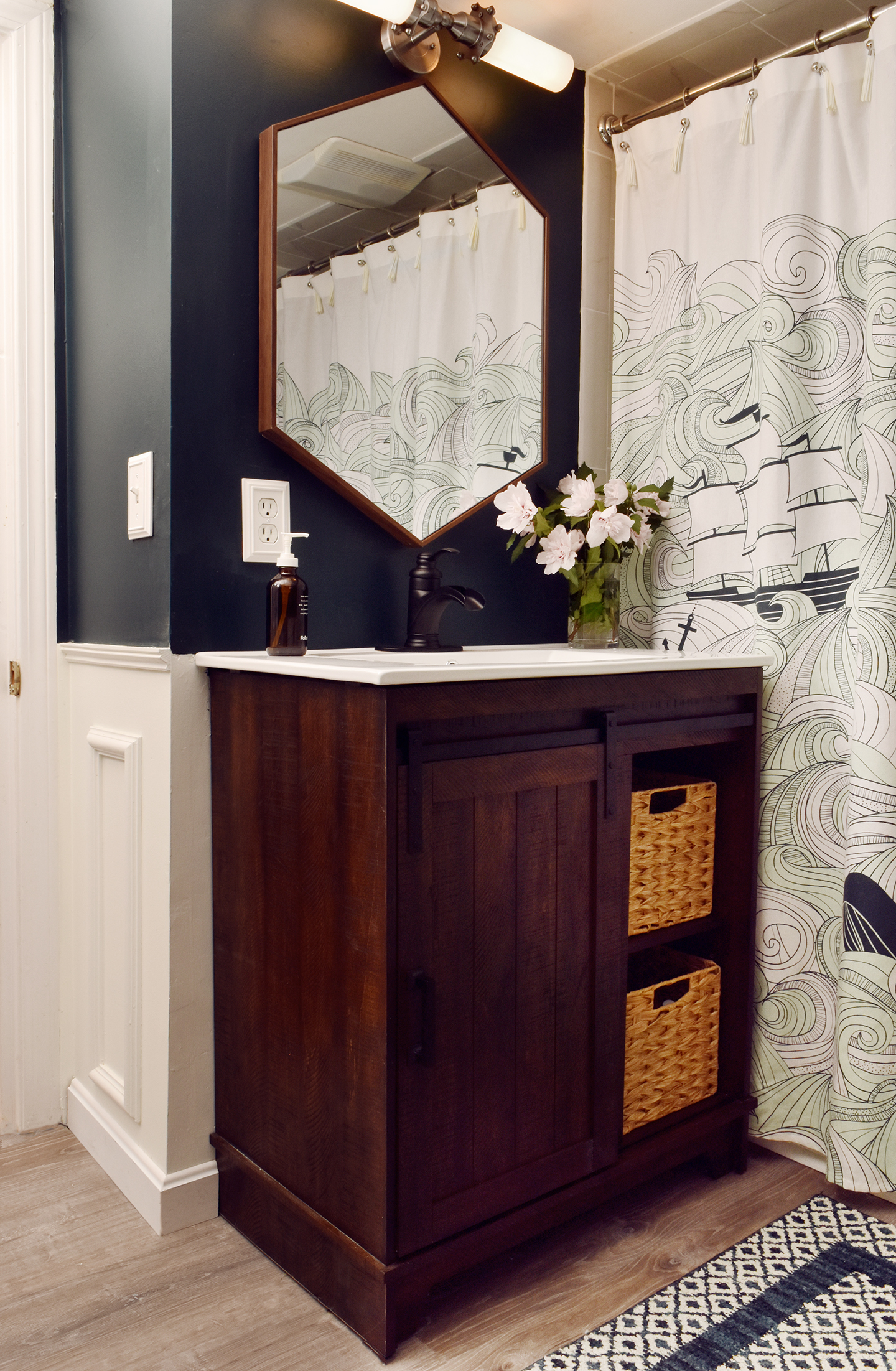Affordable Bathroom Makeover... Barn Door Vanity For The Win! /// By Design Fixation #bathroom #makeover #refresh #vanity #barn_door